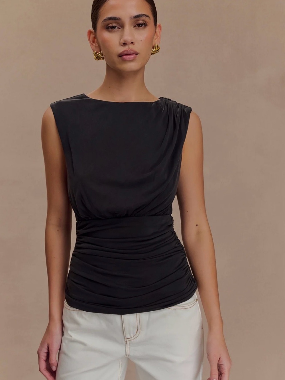 NWT Meshki Black Ruched Sleeveless Tank Top Anthony Short Sleeve Top XS